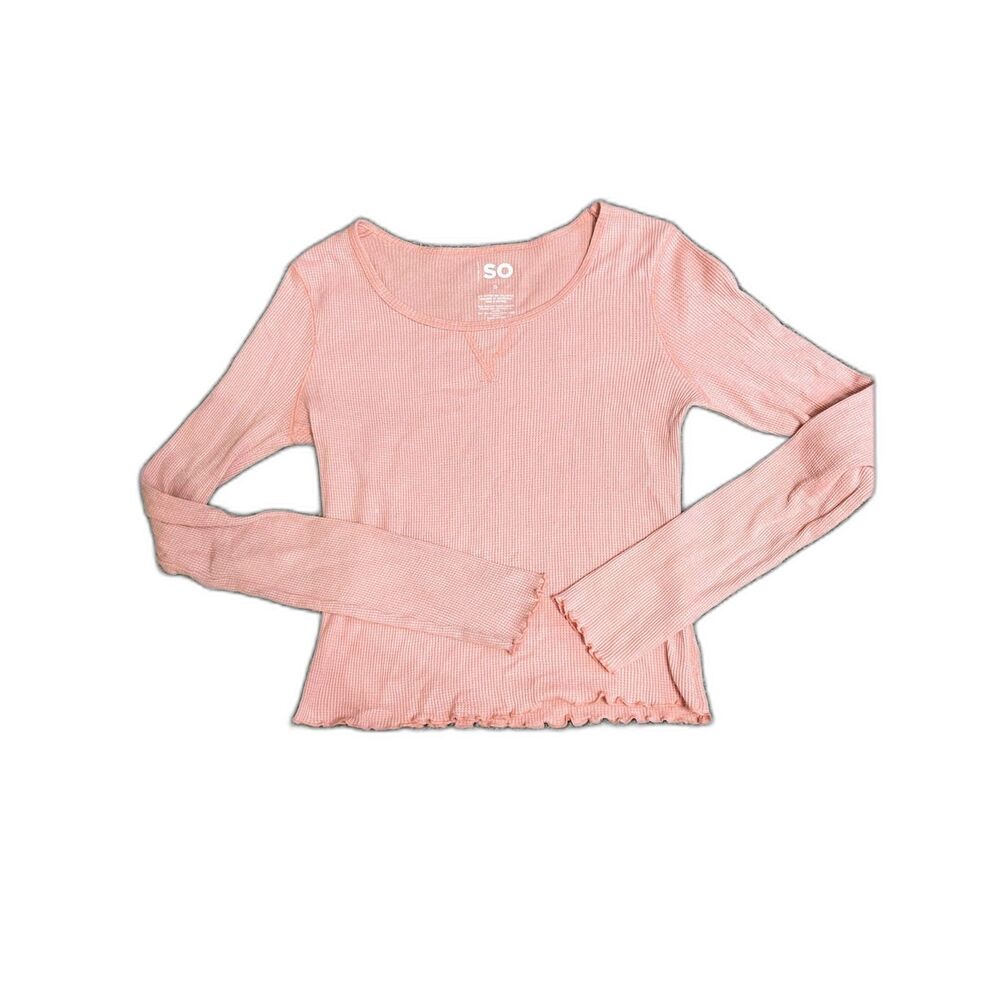 SO pink waffle knit long sleeve scoop neckline top S